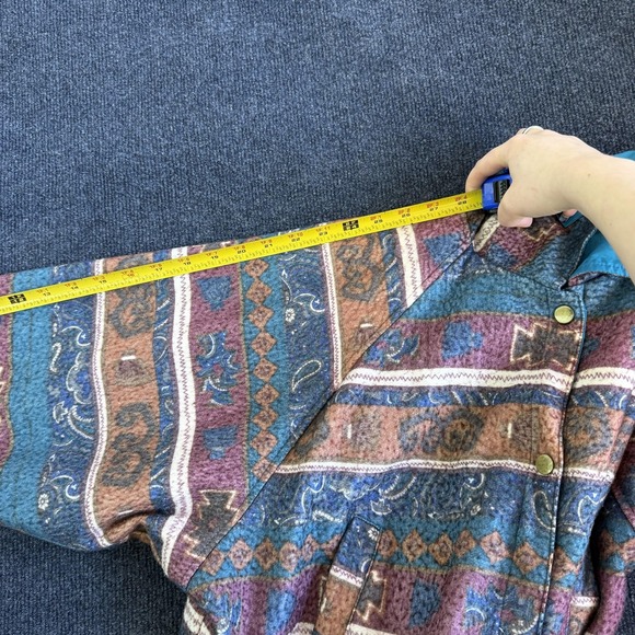 Vintage Reversible Jacket Womens Large Blue Nylon Southwestern Anorak Snap Waist - Picture 8 of 9